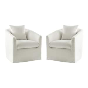 Leo White Upholstered Velvet Swivel Barrel Chair with Back Pillow (Set of 2)