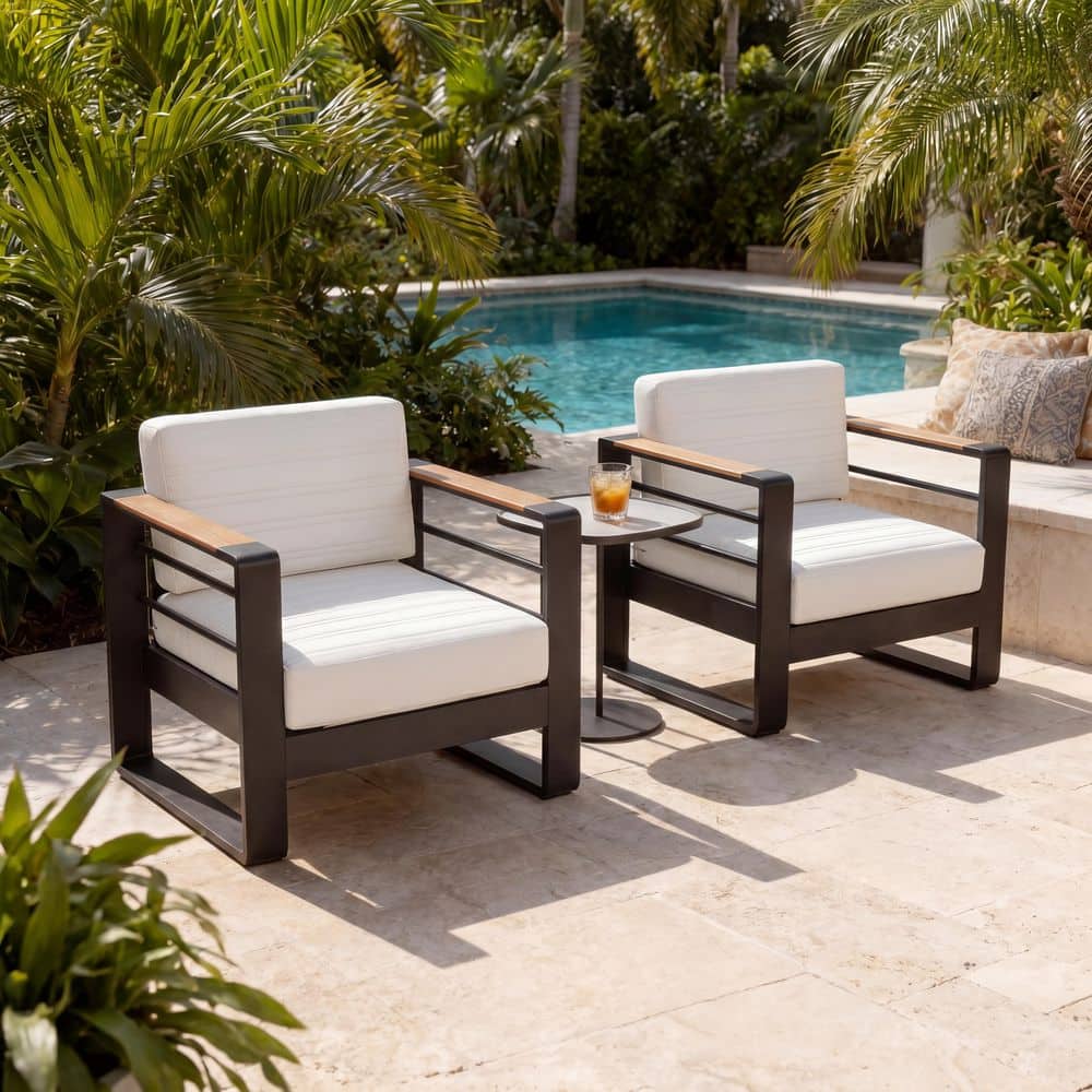 Negley Black Aluminum Patio Outdoor Lounge Chairs with Beige Cushions, Set of 2 price history on PriceWatchPro