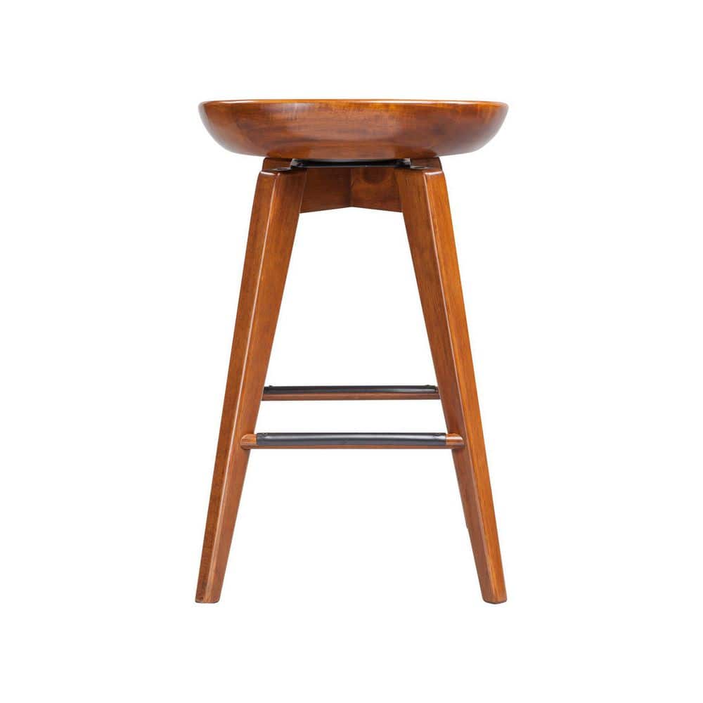 Walnut Flare-Leg 24" Swivel Counter Stool with Metal Accents