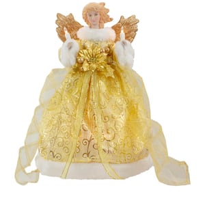 12 in. Lighted Gold Angel with Wings Christmas Tree Topper - Clear Lights