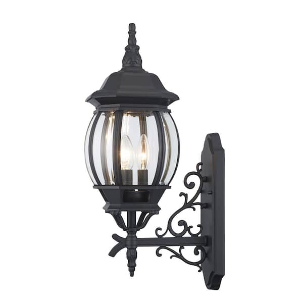 Francisco 22.5 in. 3-Light Black Coach Outdoor Wall Light Fixture with Clear Glass