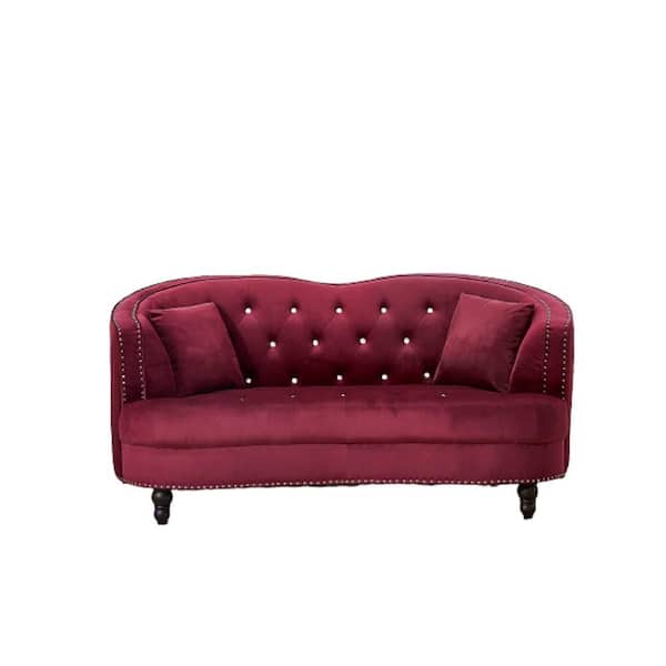 US Pride Furniture Garcia 71.2 in. Burgundy Velvet 2-Seater Loveseat with Flared Arms