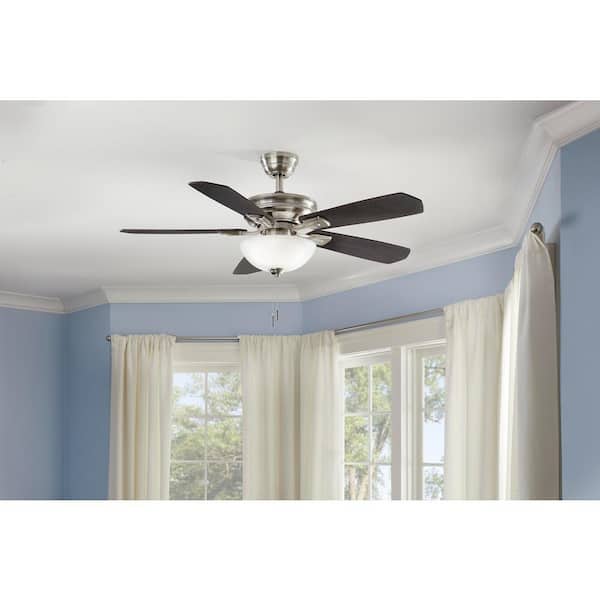 Wellston II 44 in. Indoor LED Brushed Nickel Dry Rated Downrod Ceiling Fan with Light Kit and 5 Reversible Blades