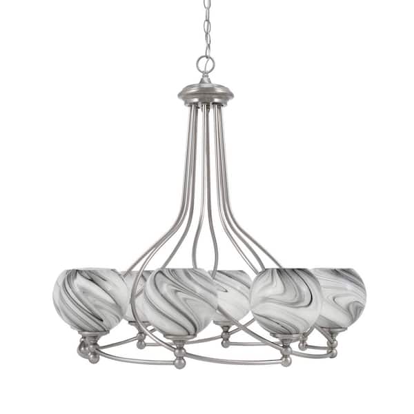 Unbranded Royale 8-Light Brushed Nickel Chandelier, Round Chandelier with 5.75 in. Onyx Swirl Glass Shades, No bulbs included