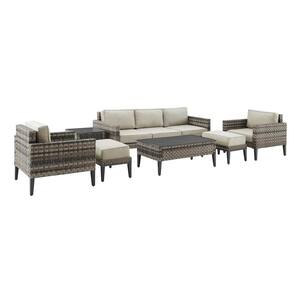 Prescott Brown 7-Piece Wicker Outdoor Patio Conversation Set with Taupe Cushions