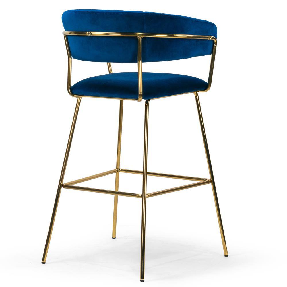 Aurora Blue Velvet 30" Bar Stool with Golden Metal Legs - Set of 2