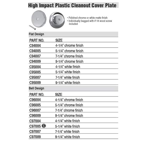 JONES STEPHENS - 5-1/4 in. High Impact Plastic Cleanout Cover Plate in Chrome Finish Bell Design with Screw