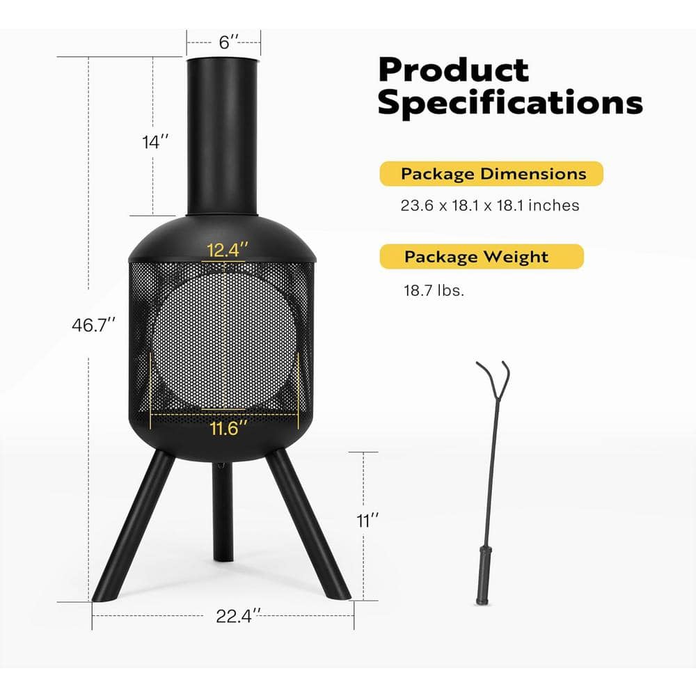 Black Cold-Rolled Steel 46-Inch Outdoor Chiminea