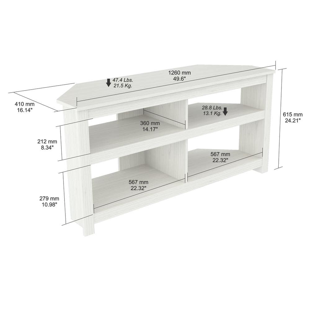 Modern Washed Oak Corner TV Stand with Open Shelves