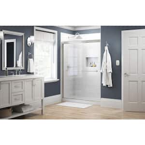 Traditional 59-3/8 in. W x 70 in. H Semi-Frameless Sliding Shower Door in Nickel with 1/4 in. Tempered Clear Glass