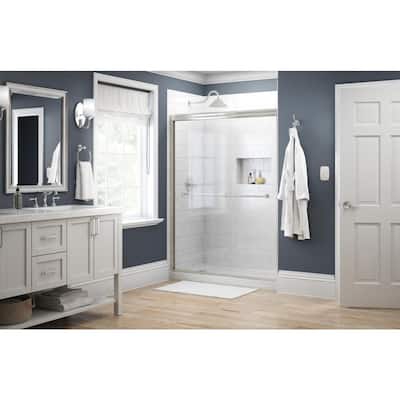 Crestfield 60 in. x 70 in. Traditional Semi-Frameless Sliding Shower Door in Nickel and 1/4 in. (6mm) Clear Glass