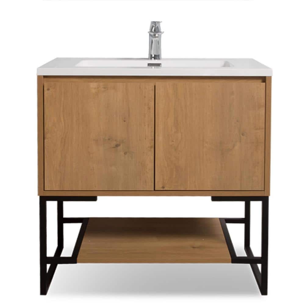 Allen 36 in. Freestanding Oak Bath Vanity Open-Shelf Bathroom Storage Vanit