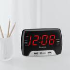 1.4 in. Black Large Red LED Digital FM Clock Radio 2-USB Charging Port with Fast Charge