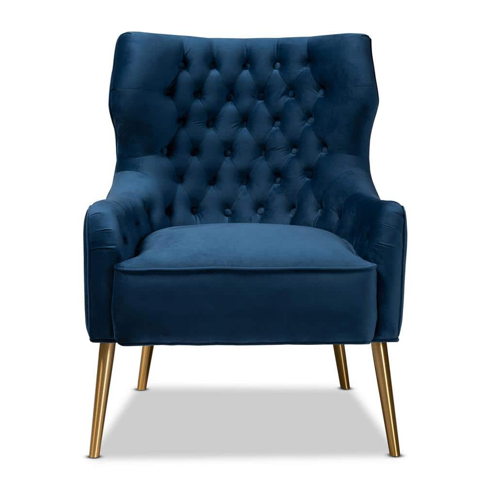 Baxton Studio Nelson Navy Blue and Gold Armchair 190 11546 HD