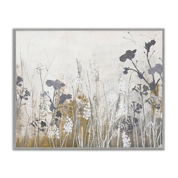 Grey Flower Silhouettes by Design Fabrikken Gray Framed Nature Giclee Art Print 16 in. x 20 in.