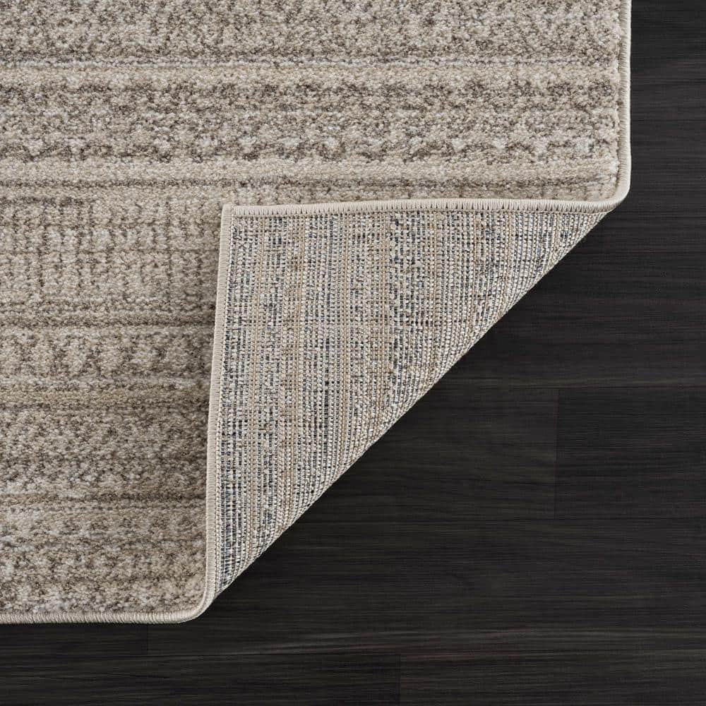 Ivory and Beige High Pile Polyester Rectangle Area Rug 5'3" x 7'