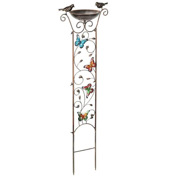43.5 in. Antique Iron Bird Bath Stand, Garden Plant Trellis