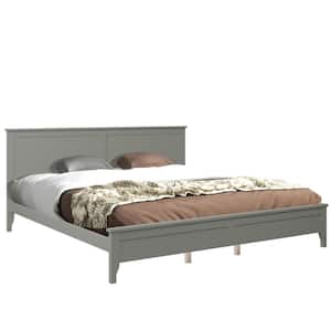 76.37 in. W Gray Modern King Size Solid Wood Platform Bed