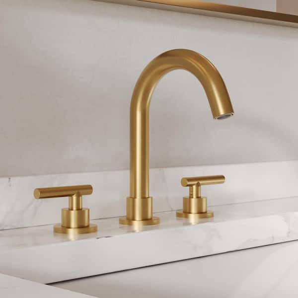 3-Hole 8 in. Widespread Double Handle Bathroom Sink Faucet High-Arc 1.2 GPM in Brushed Gold with Pop-Up Drain