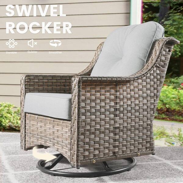 XIZZI Zephyr 6 Pieces Wicker Outdoor Rocking Chair Set with Grey