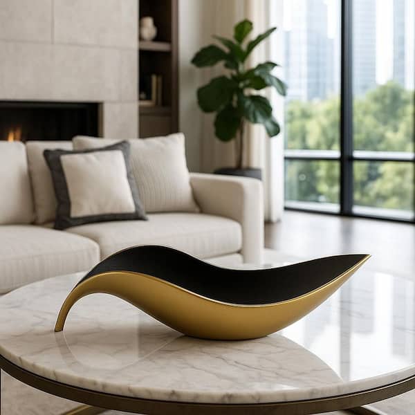 Aluminum Boat Decorative Bowl in Gold and Black Matte
