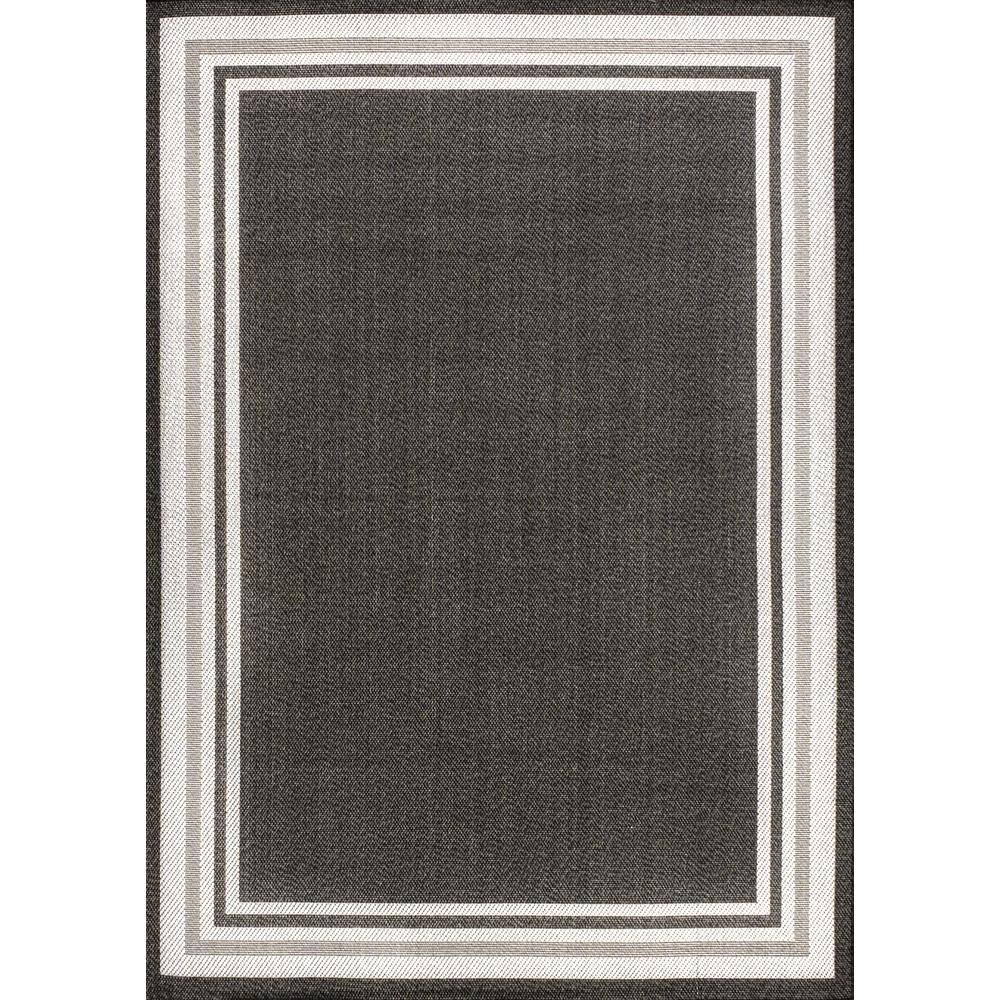 Modern Stripe 4' x 6' Black and Gray Synthetic Indoor/Outdoor Rug