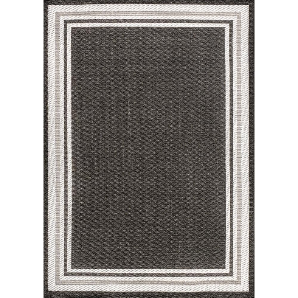 Modern Black and Cream Stripe Synthetic 5x8 Indoor/Outdoor Rug