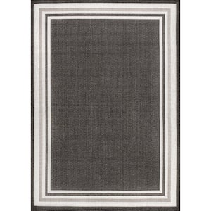 James Modern Black/Cream 5 ft. x 8 ft. Border Stripe Indoor/Outdoor Area Rug