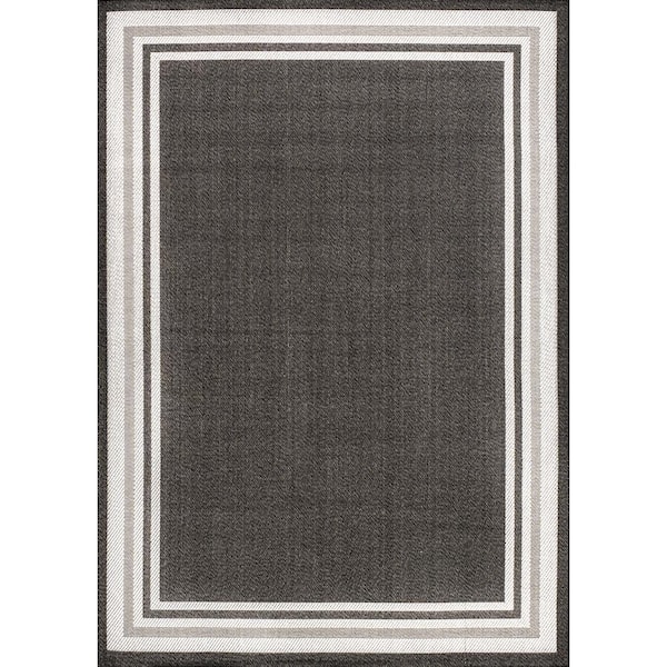 James Modern Border Stripe Black/Cream 8 ft. x 10 ft. Indoor/Outdoor Area Rug