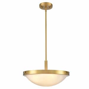 60 Watt 3 Light Gold Finished Shaded Pendant Light with Milk glass Glass Shade and No Bulbs Included