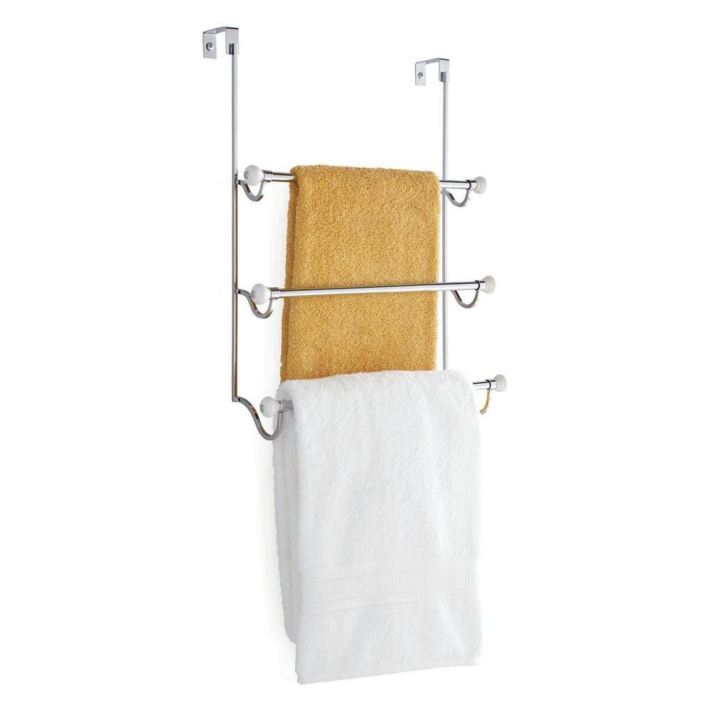 Chrome Over the Door 3-Bar Towel Rack with White Accents