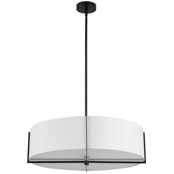 Dainolite Preston 4 Light Matte Black Shaded Pendant Light with White Fabric Shade
