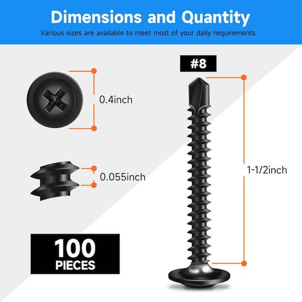 #8 x 1-1/2 in. 410 Stainless Steel Phillips Truss Head Self Drilling Sheet Metal Screw (100-Pack)