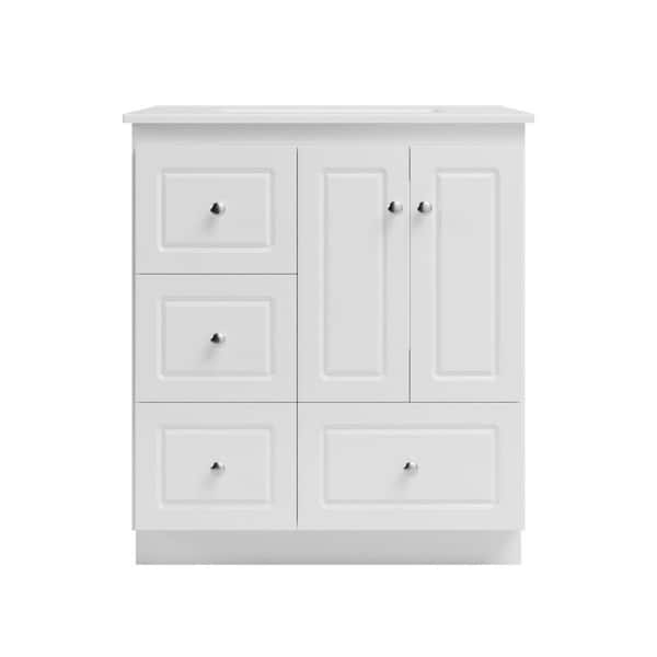 Ultraline 31 in. W x 22 in. D x 35 in. H Vanity with Left Drawers in White with Vanity Top in White