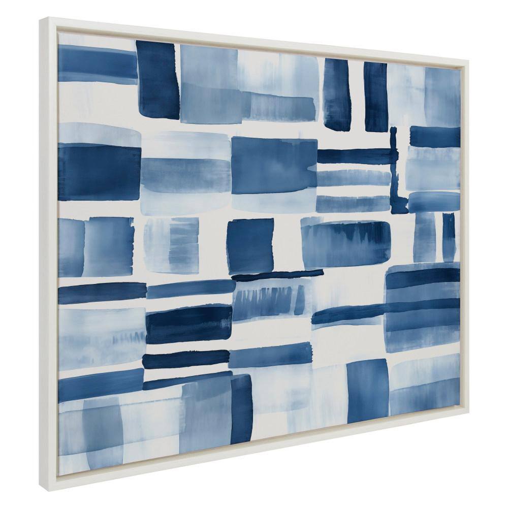 Large Blue and White Abstract Canvas Print with Frame