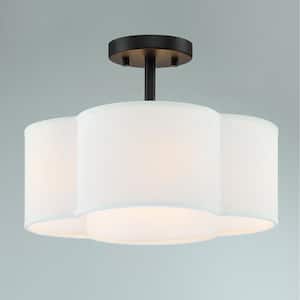 Celina 14 in. 4-Light Black Canopy Semi-Flush Mount with White Scallop Fabric Shade