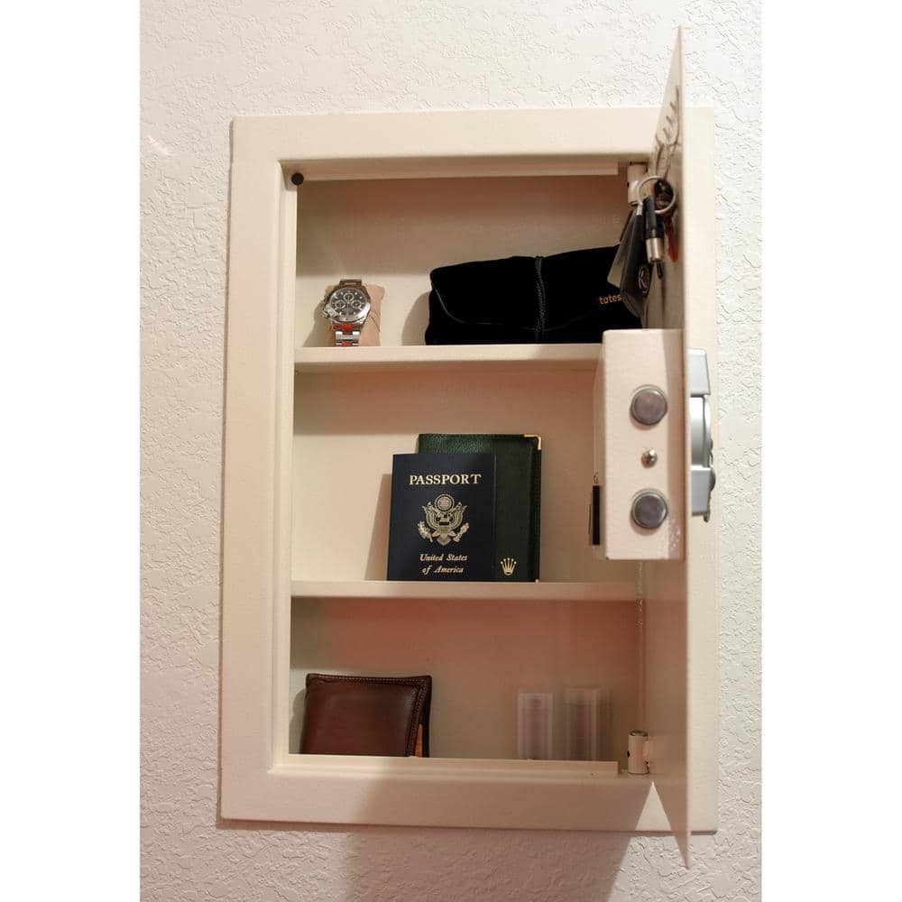 Small Beige Steel Wall Safe with Electronic Lock