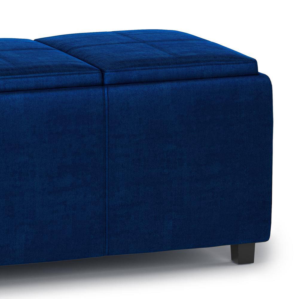 Avalon 42" Blue Velvet Rectangular Storage Ottoman with Tray