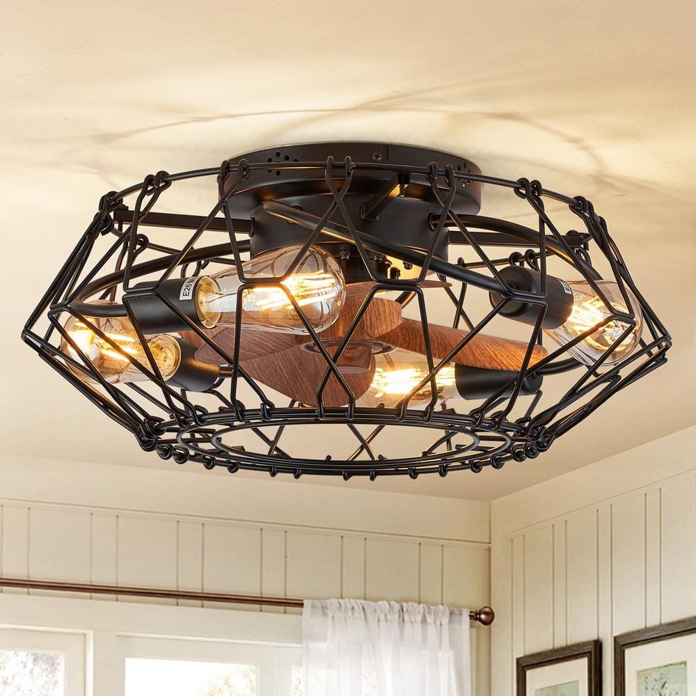 Magic Home 20 in. Farmhouse Flush Mount Remote Control Caged Low Profile  Metal Ceiling Fan Light for Dining Living Room Bedroom MH-LCH-22007 - The  Home Depot