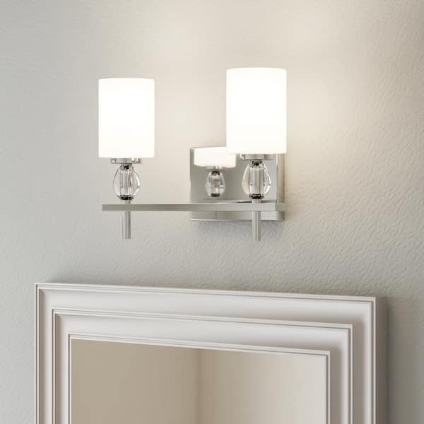 Status Collection 2-Light Polished Chrome Etched Linen Glass Coastal Bath Vanity Light