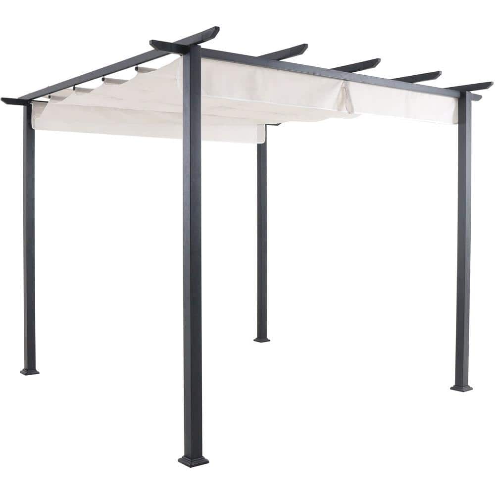 Gray Aluminum and Steel Pergola with Adjustable Canopy
