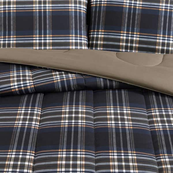 Wrangler City Flats Plaid 3-Piece Blue Microfiber King Duvet Cover