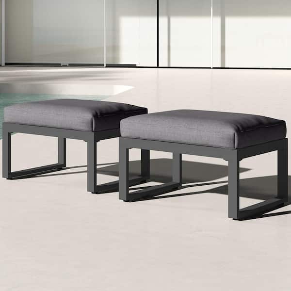 SUNVIVI Metal Outdoor Ottoman with Grey Cushion