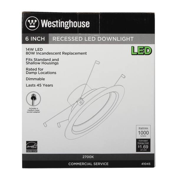 Westinghouse Lighting 4104500 80-Watt Equivalent 6-Inch Recessed LED Downlight Dimmable Warm Energy Star Light Bulb with Medium Base White Trim 