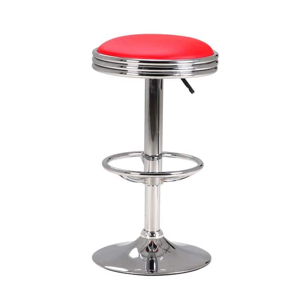 Unbranded William Red Adjustable Swivel Bar Stool