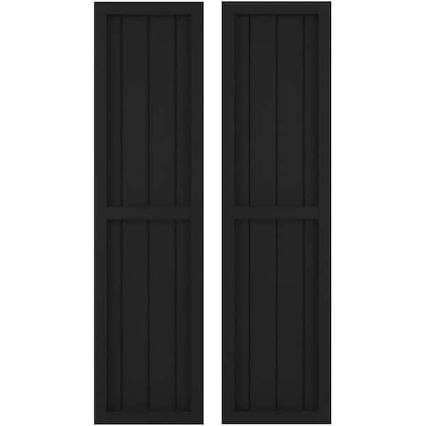 Ekena Millwork 14-in W x 37-in H Americraft 4 Board Exterior Real Wood Two Equal Panel Framed Board and Batten Shutters Black