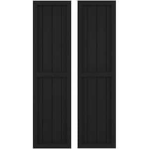14 in. W x 48 in. H Americraft 4-Board Exterior Real Wood 2 Equal Panel Framed Board and Batten Shutters in Black