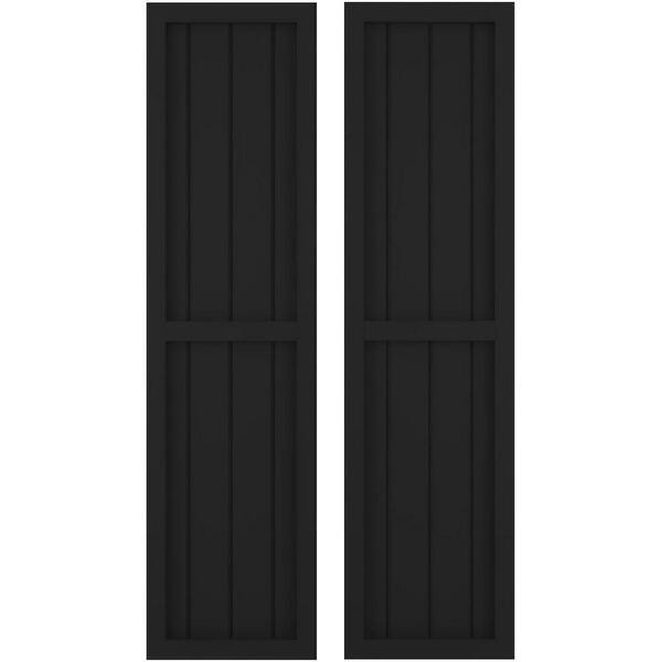 Ekena Millwork 14 in. W x 64 in. H Americraft 4-Board Exterior Real Wood 2 Equal Panel Framed Board and Batten Shutters in Black