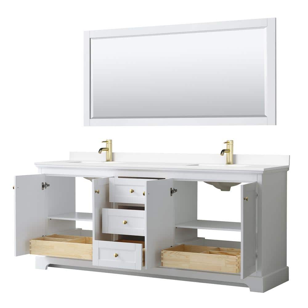 Avery 80'' White and Gold Double Bathroom Vanity with Cultured Marble Top