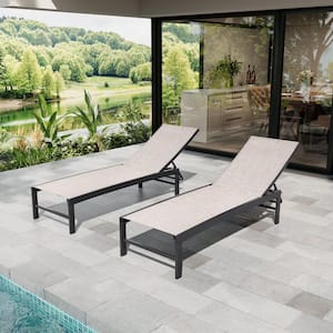 2-Piece Metal Outdoor Chaise Lounge Chair with Adjustable Backrest and Textilene Fabric in Beige